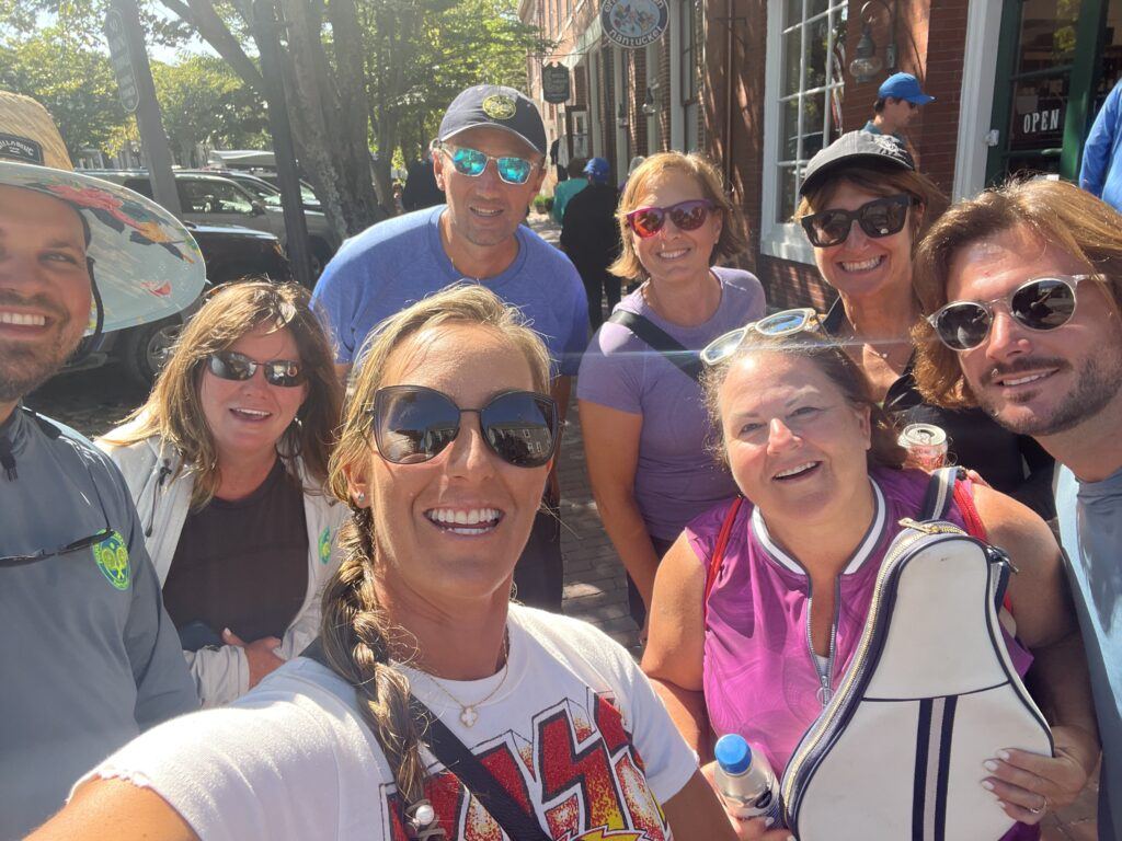 Coaches and campers in downtown Nantucket
